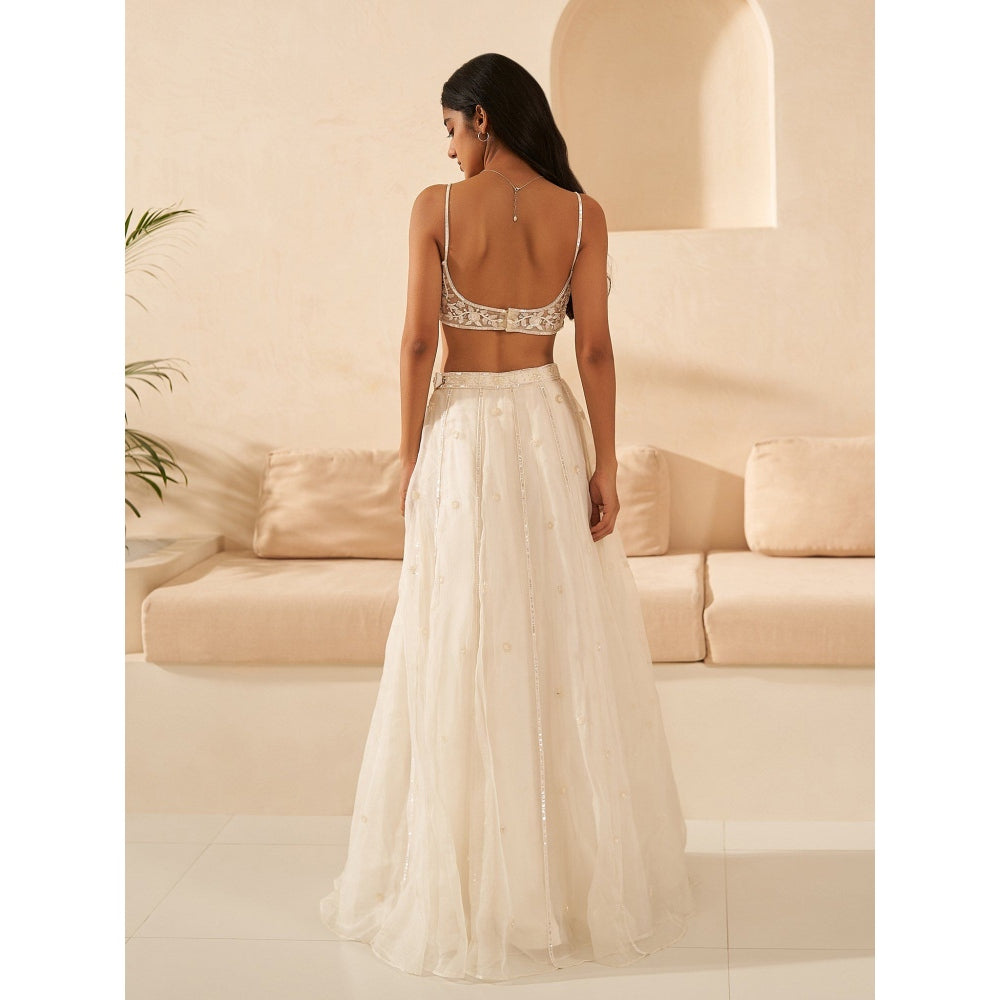 Zoon Off-White Embroidered-Sequined Lehenga with Blouse and Dupatta (Set of 3)