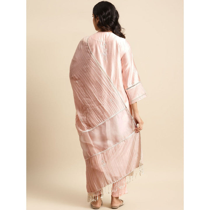 Zuri Light Pink Embroidered Chanderi Kurta with Embroidered Pant and Dupatta - Set of 3