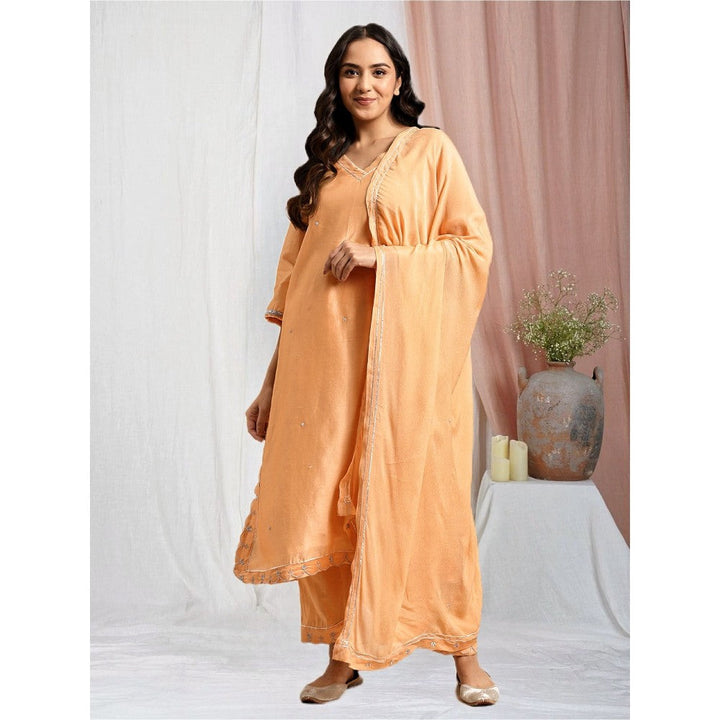 Zuri Orange Scalloped Zari Embroidered Chanderi with Embroidered Pant and Dupatta - Set of 3