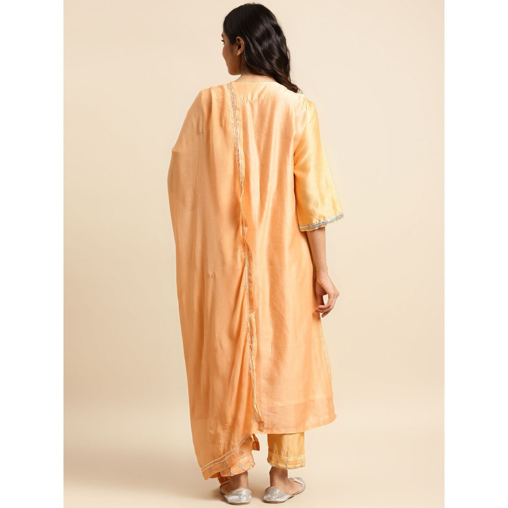 Zuri Orange Scalloped Zari Embroidered Chanderi with Embroidered Pant and Dupatta - Set of 3