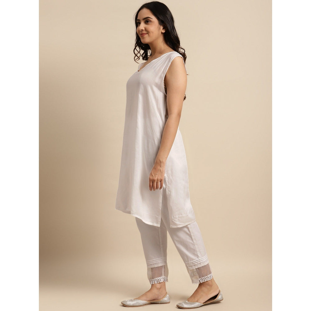 Zuri White Embroidered Organza kurta with Inner and Lace Pant - Set of 2