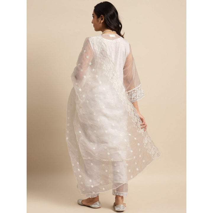 Zuri White Embroidered Organza kurta with Inner and Lace Pant - Set of 2