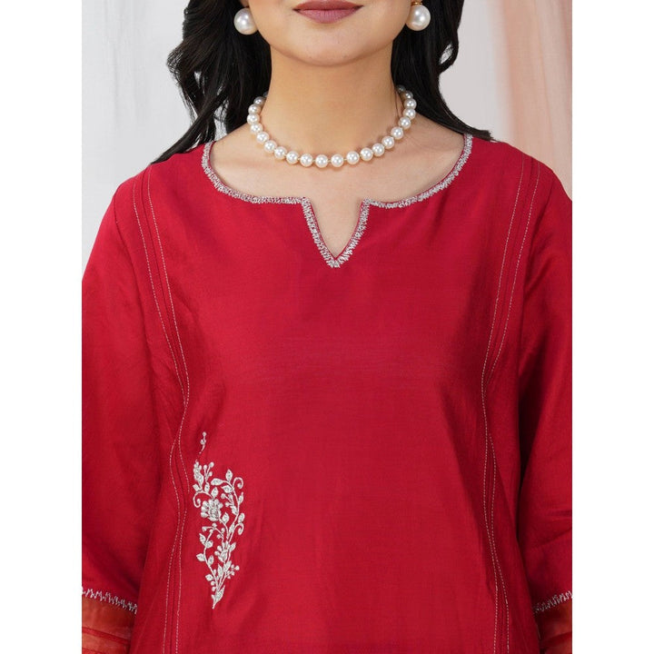 Zuri Red Embroidered Chanderi Kurta Paired With Matching Pant