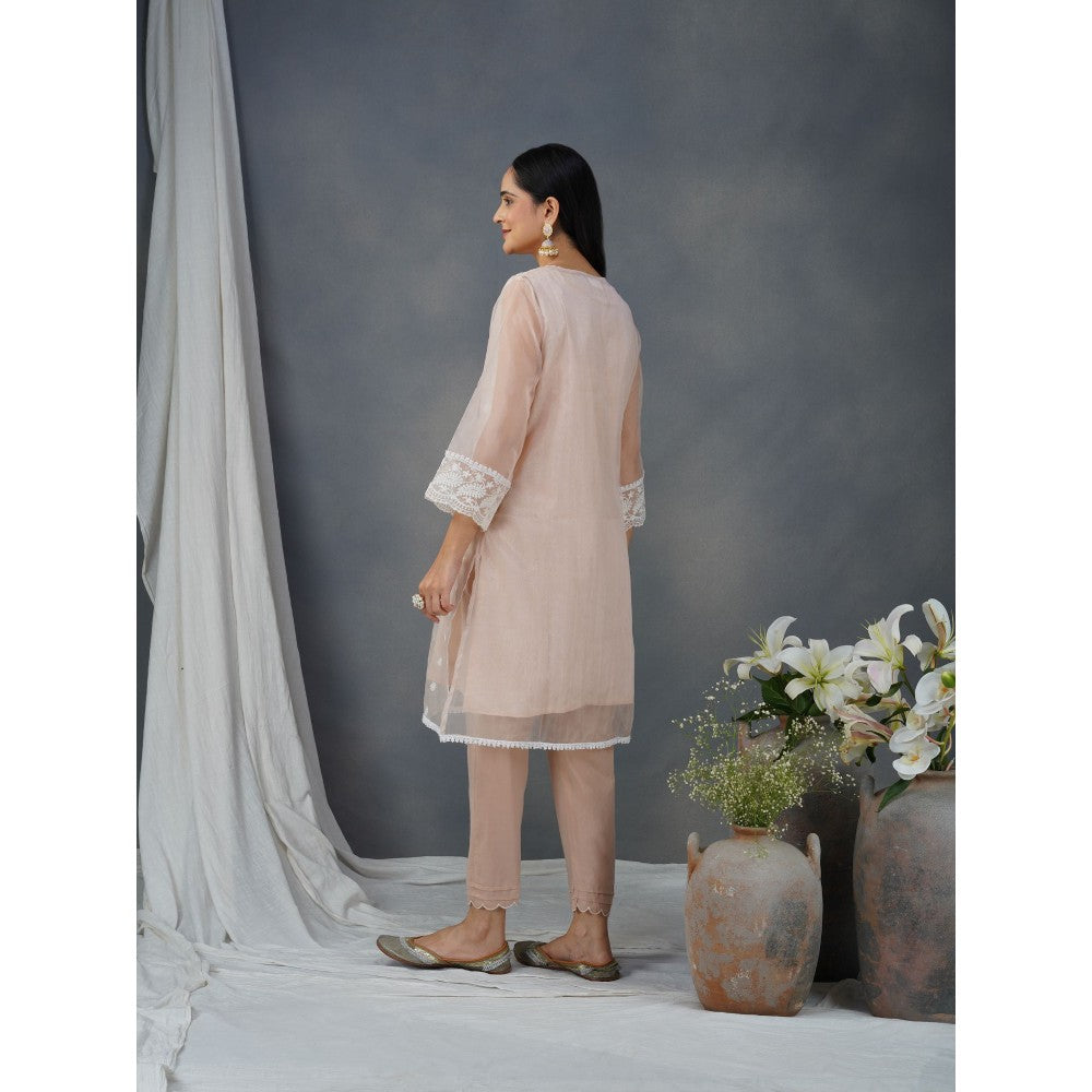 Zuri Peach Embroidered Organza Kurta Paired With Matching Pants