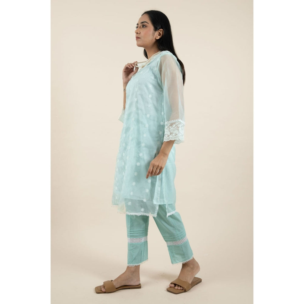 Zuri Sea Green Embroidered Organza Kurta Paired With Matching Pants