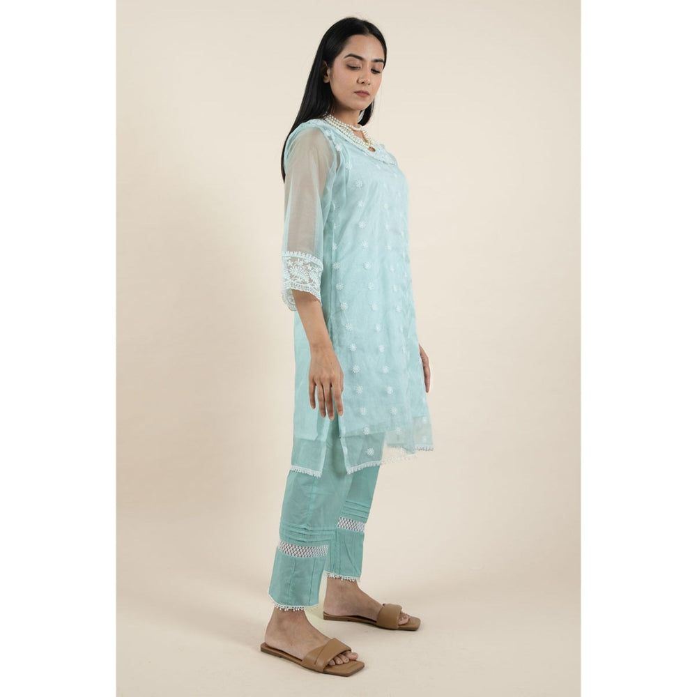 Zuri Sea Green Embroidered Organza Kurta Paired With Matching Pants