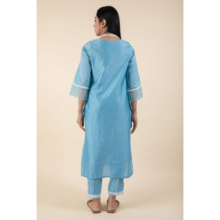 Zuri Blue Embroidered Chanderi Kurta Paired With Matching Pant.