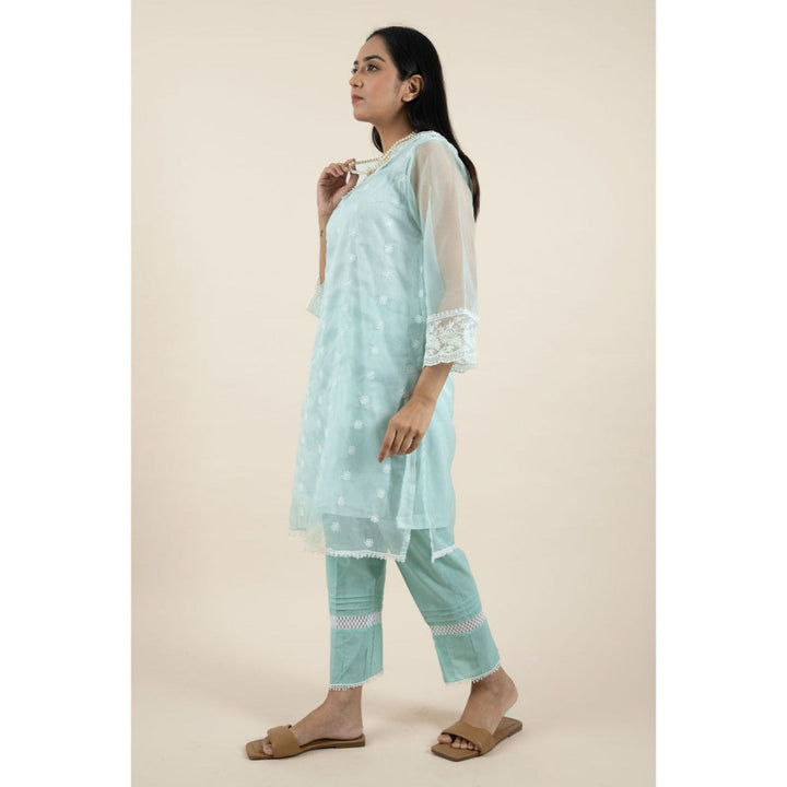 Zuri Sea Green Embroidered Organza Kurta matching Pants and dupatta