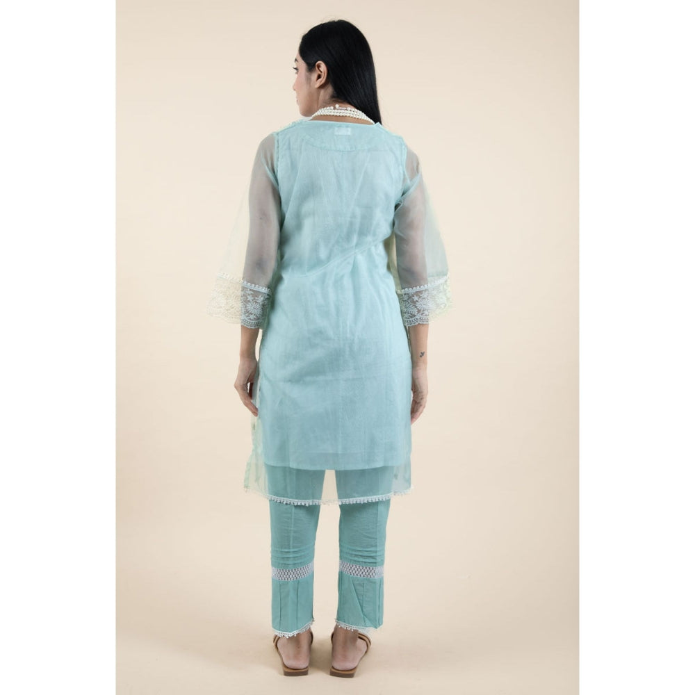 Zuri Sea Green Embroidered Organza Kurta matching Pants and dupatta