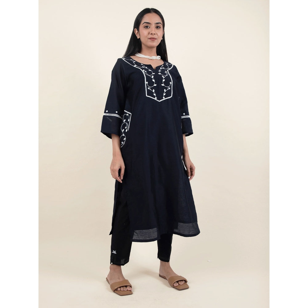 Zuri Black Embroidered Chanderi Kurta Paired With Matching Pant