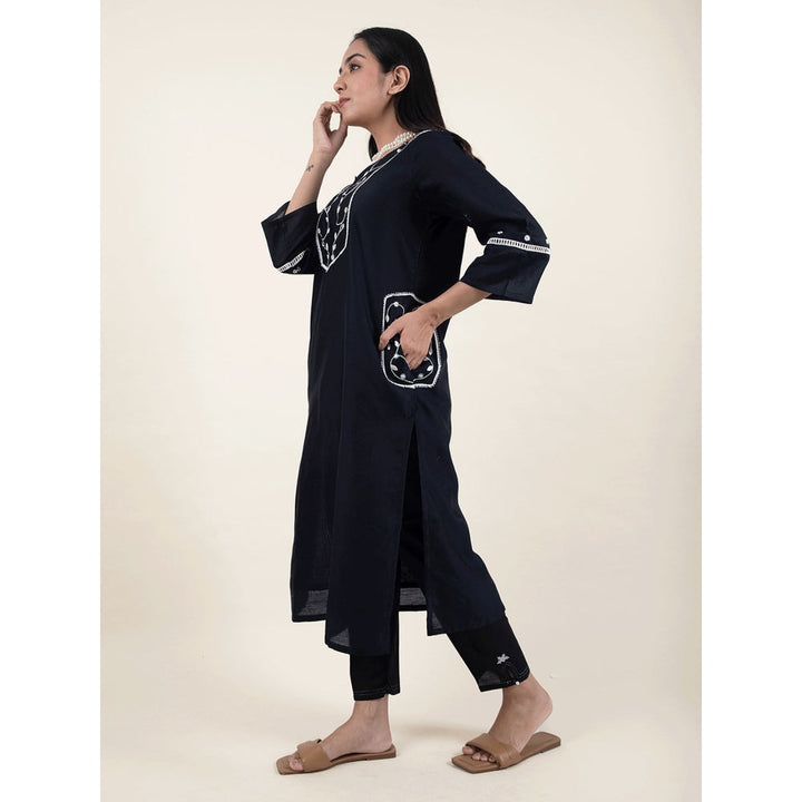 Zuri Black Embroidered Chanderi Kurta Paired With Matching Pant