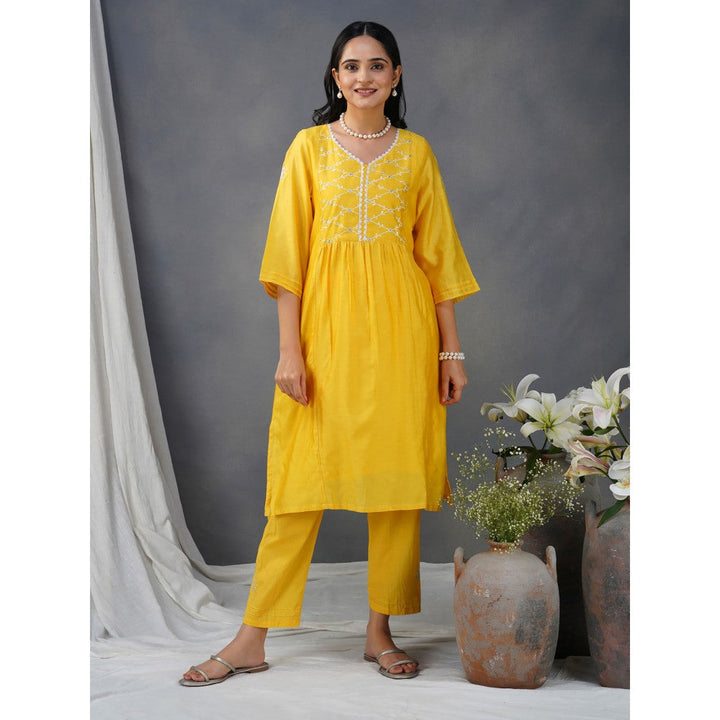 Zuri Yellow Embroidered Chanderi Paired With Matching Pant