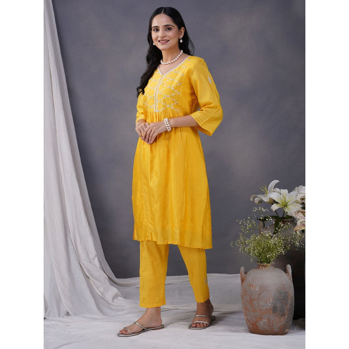 Zuri Yellow Embroidered Chanderi Paired With Matching Pant