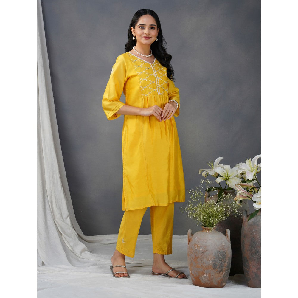 Zuri Yellow Embroidered Chanderi Paired With Matching Pant