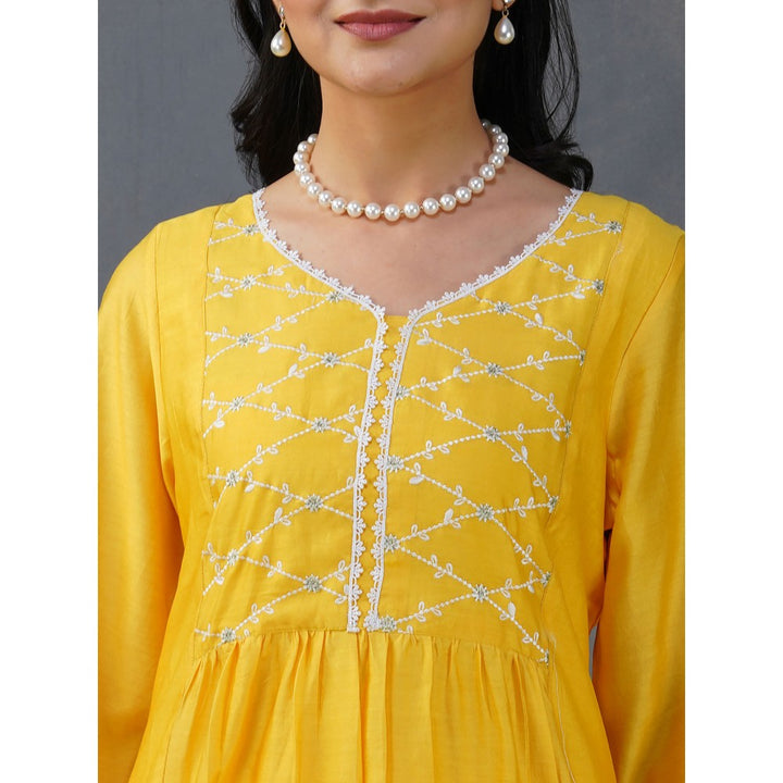 Zuri Yellow Embroidered Chanderi Paired With Matching Pant