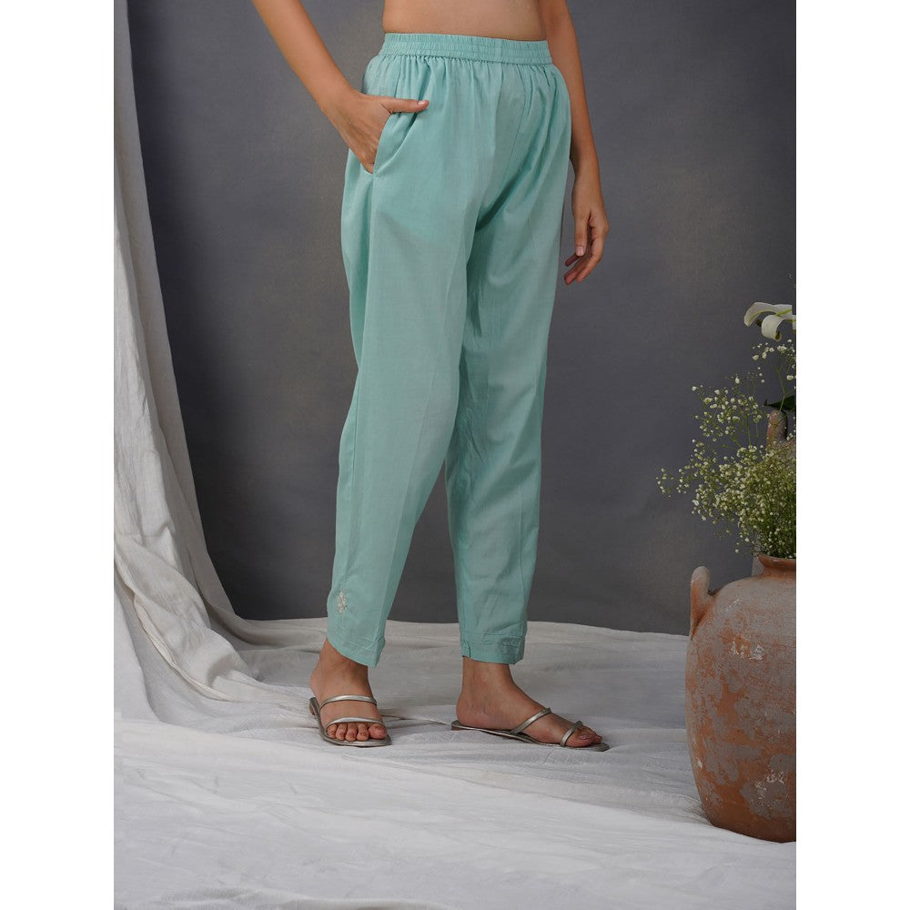 Zuri Sea Green Embroidered Chanderi Kurta Paired With Matching Pant