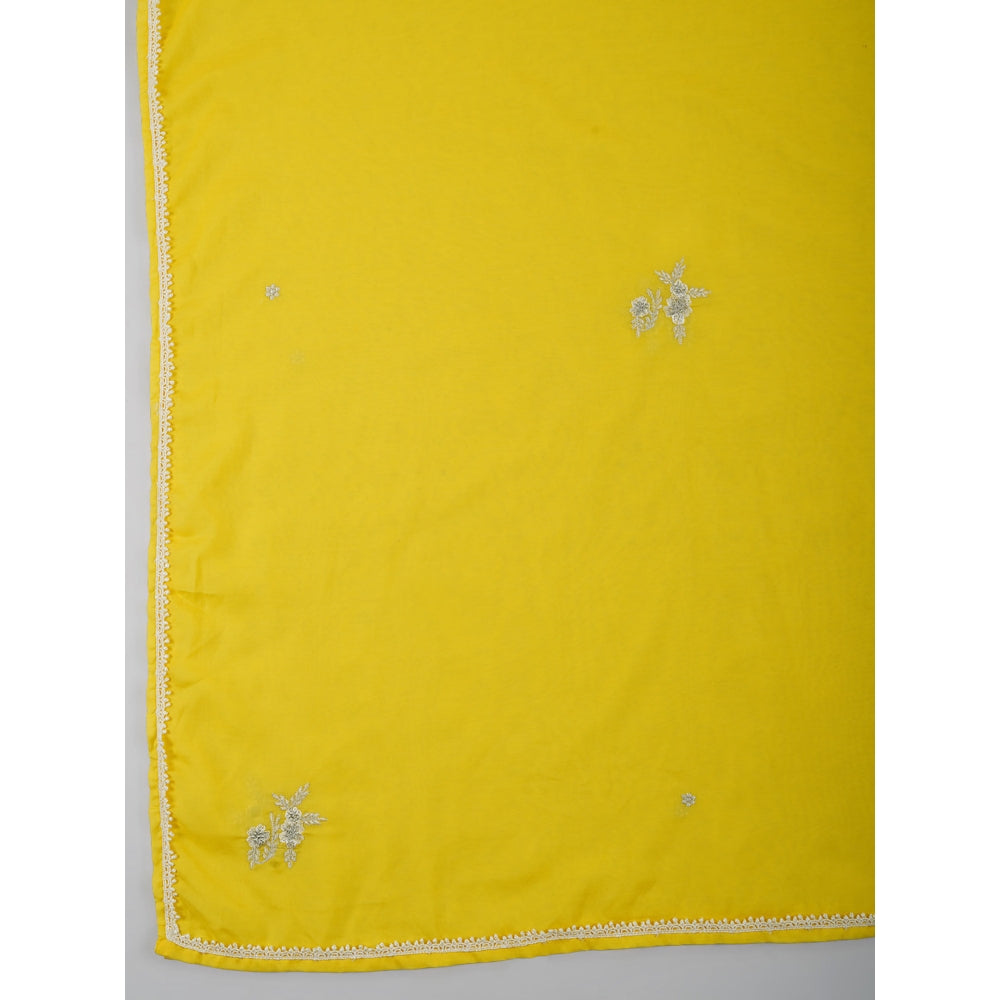 Zuri Yellow Embroidered Chanderi Kurta Paired With Matching Pant And Dupatta