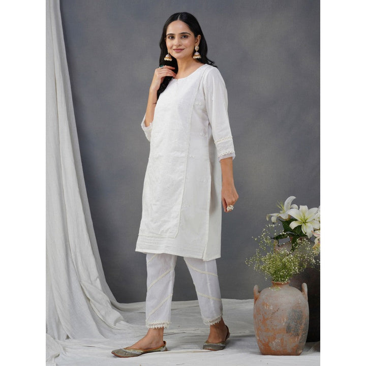 Zuri White Embroidered Cotton Kurta with Lace Pant - Set of 2