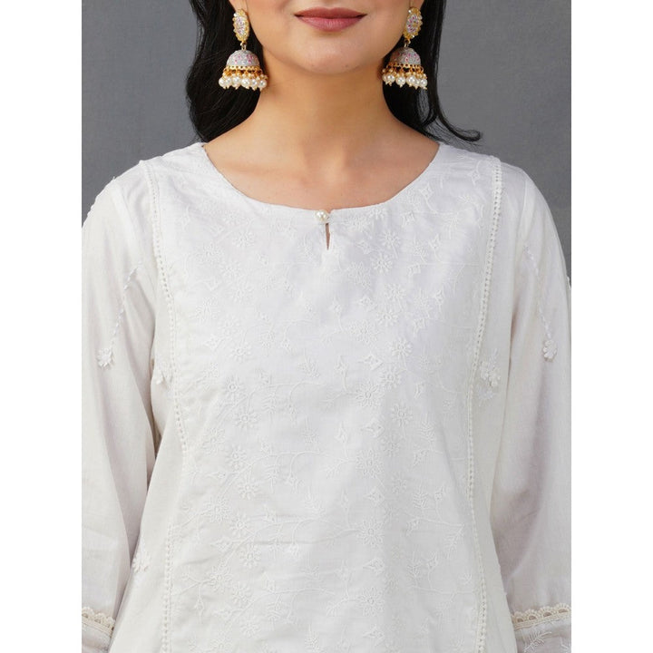 Zuri White Embroidered Cotton Kurta with Lace Pant - Set of 2