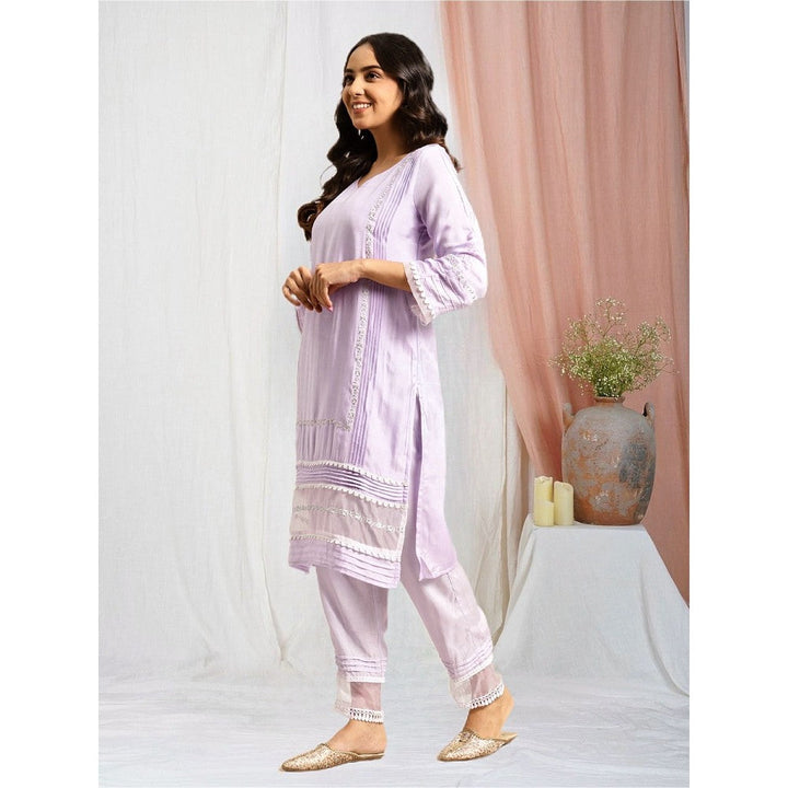 Zuri Purple Zari Embroidered Silk Kurta with Lace Pant - Set of 2