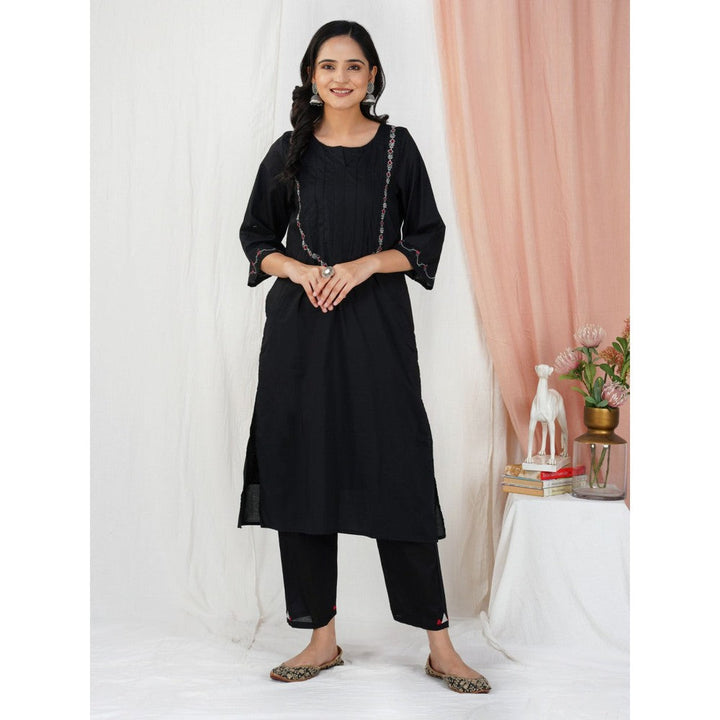 Zuri Black Tribal Embroidered Cotton Silk Kurta Paired With Matching Pant