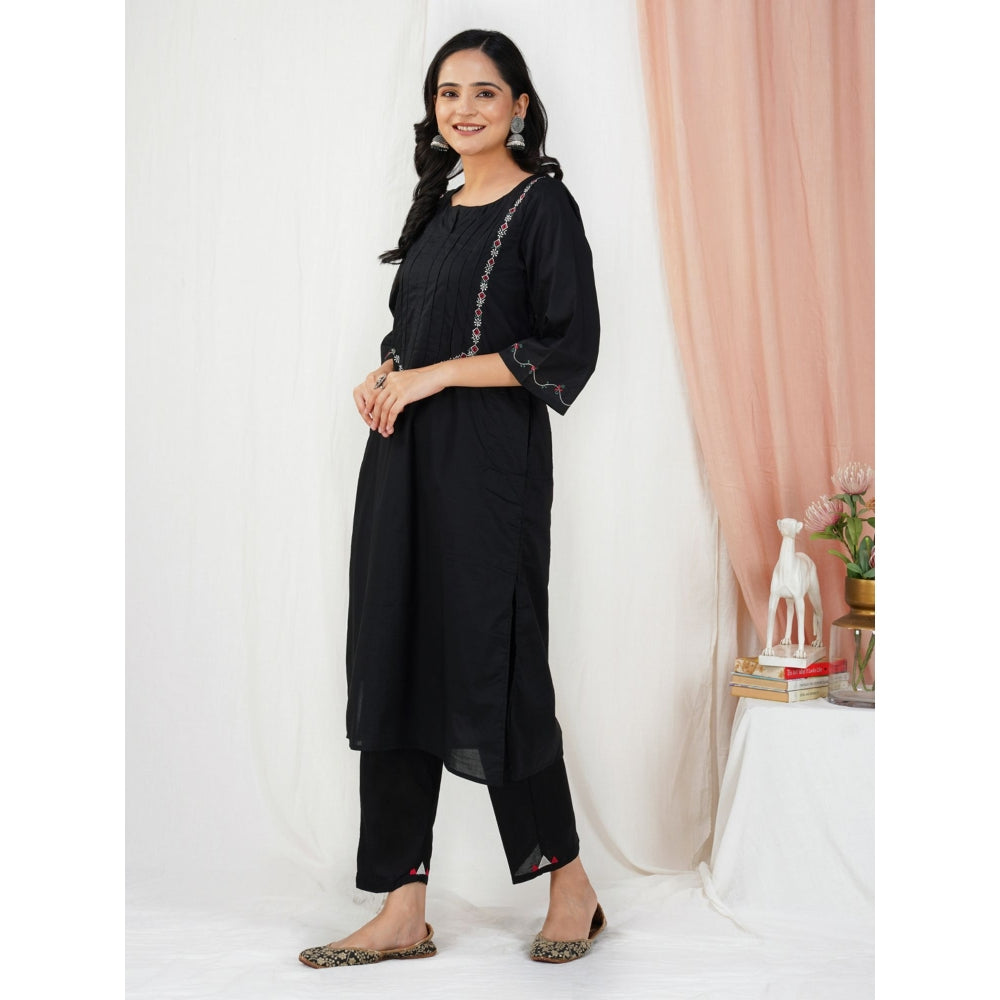 Zuri Black Tribal Embroidered Cotton Silk Kurta Paired With Matching Pant