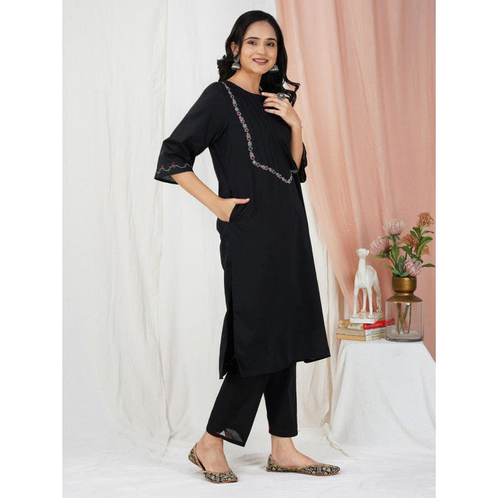 Zuri Black Tribal Embroidered Cotton Silk Kurta Paired With Matching Pant