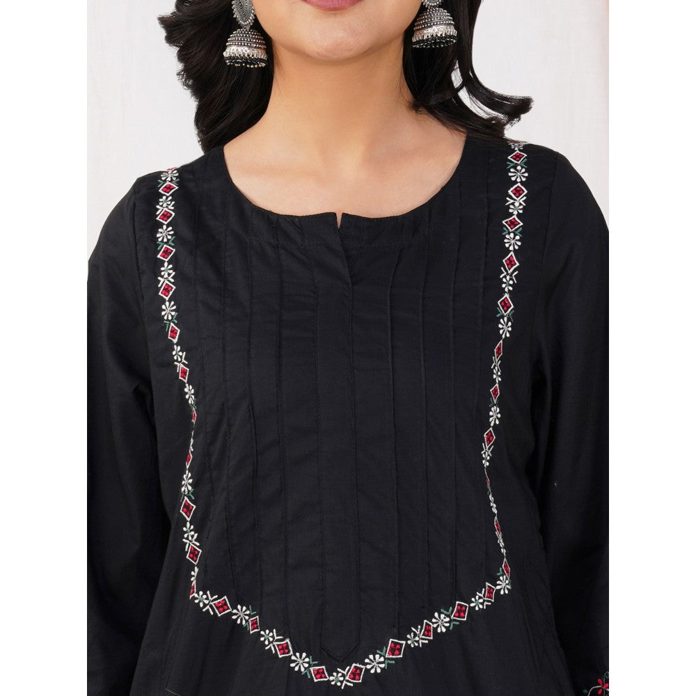 Zuri Black Tribal Embroidered Cotton Silk Kurta Paired With Matching Pant