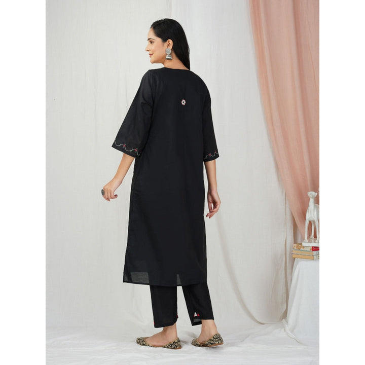 Zuri Black Tribal Embroidered Cotton Silk Kurta Paired With Matching Pant