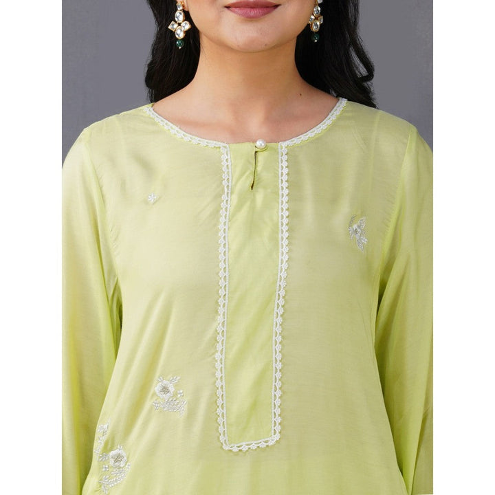 Zuri Lime Green Embroidered Cotton Silk Kurta Paired With Matching Pant