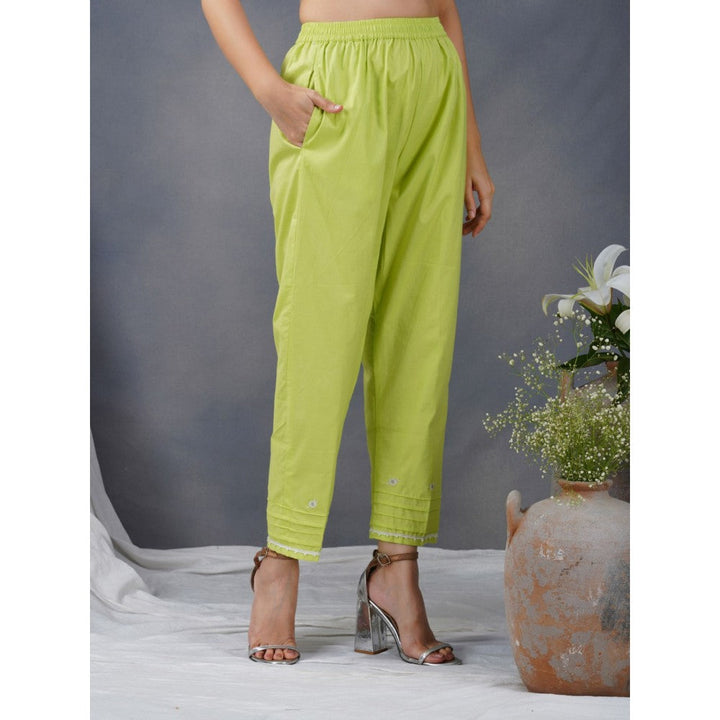 Zuri Lime Green Embroidered Cotton Silk Kurta Paired With Matching Pant