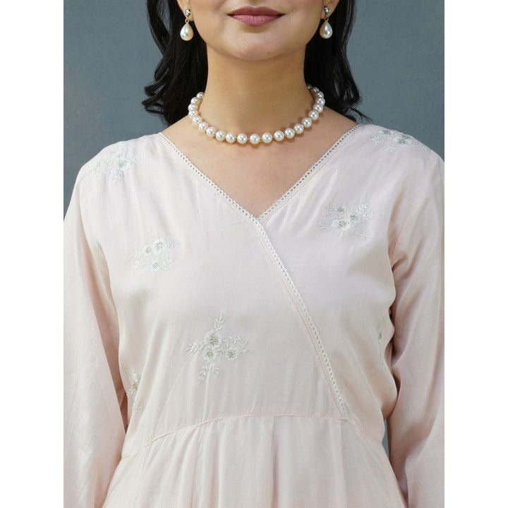 Zuri Pink Embroidered Cotton Silk Anarkali Kurta Paired With Matching Pant