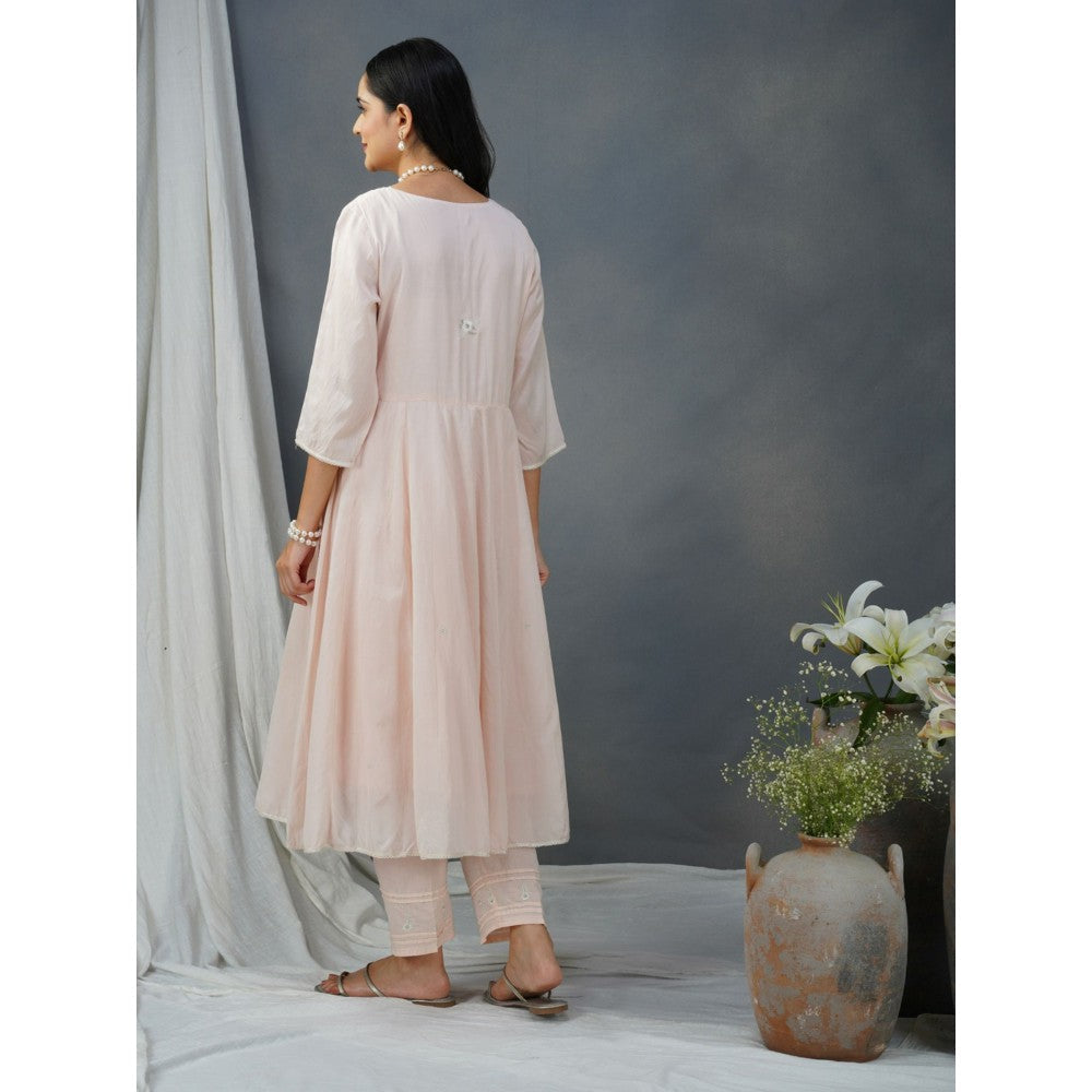 Zuri Pink Embroidered Cotton Silk Anarkali Kurta Paired With Matching Pant