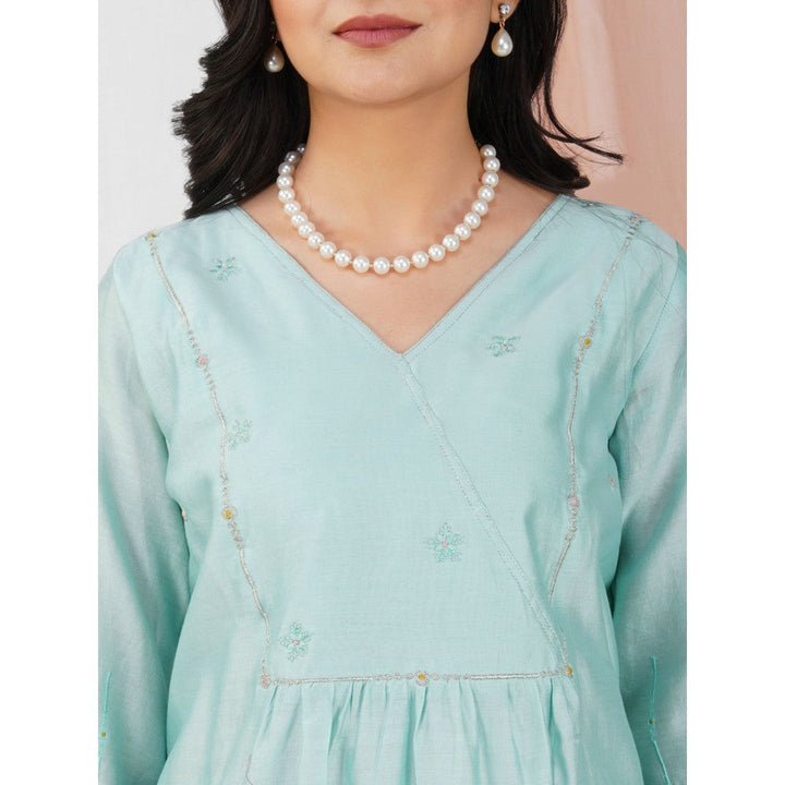 Zuri Sea Green Embroidered Chanderi Kurta With Matching Pant