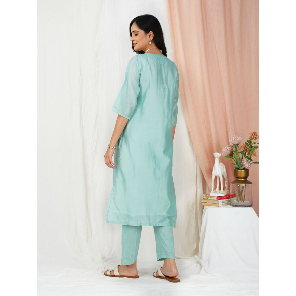 Zuri Sea Green Embroidered Chanderi Kurta With Matching Pant