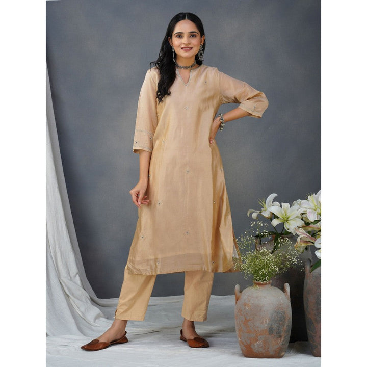 Zuri Beige Embroidered Chanderi Kurta Paired With Matching Pant