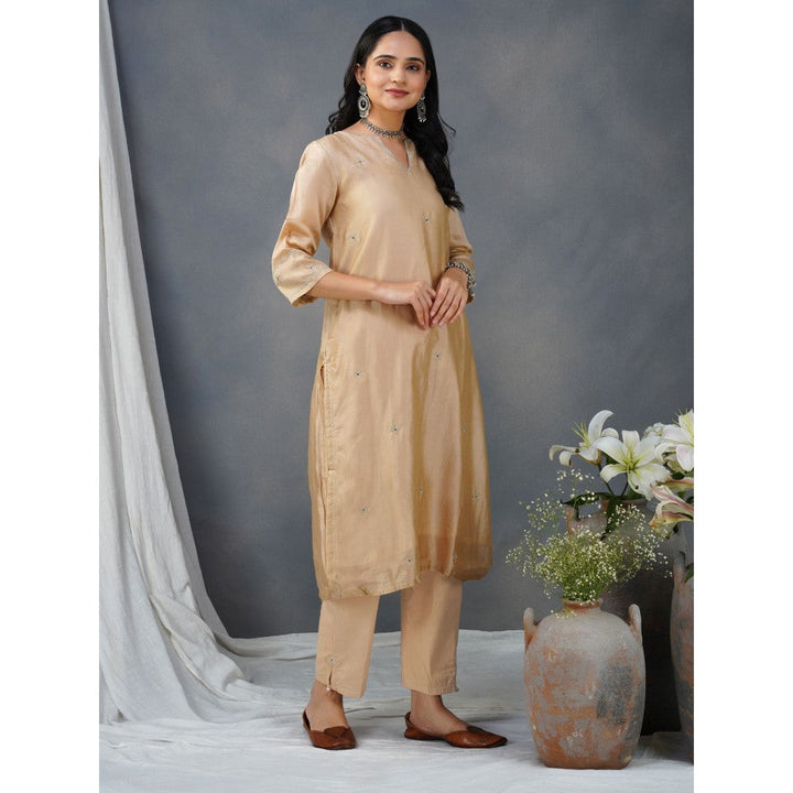 Zuri Beige Embroidered Chanderi Kurta Paired With Matching Pant