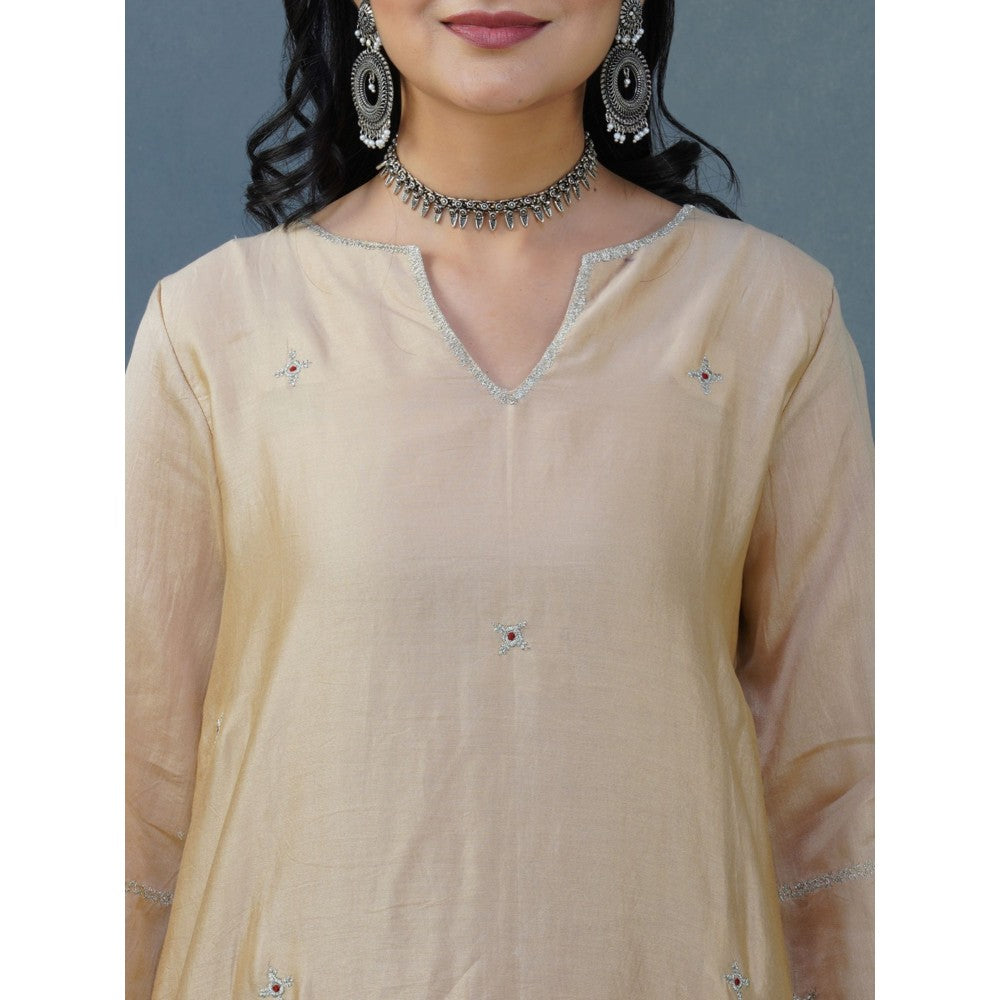 Zuri Beige Embroidered Chanderi Kurta Paired With Matching Pant