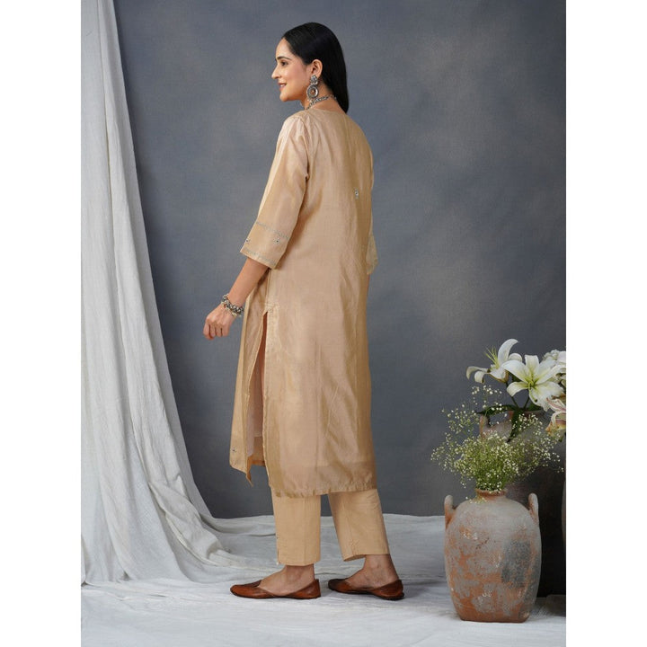 Zuri Beige Embroidered Chanderi Kurta Paired With Matching Pant