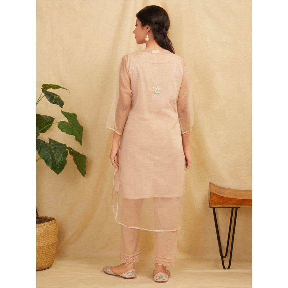 Zuri Peach Embroidered Organza Kurta With Peach Pants