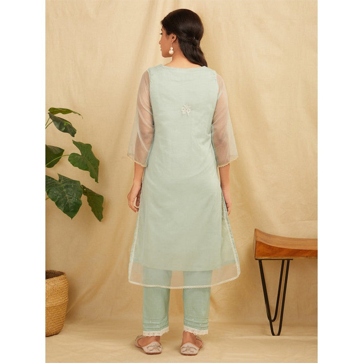 Zuri Sea Green Embroidered Organza Kurta With Sea Green Pants