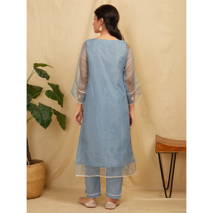 Zuri Powder Blue Embroidered Organza Kurta With Blue Pants