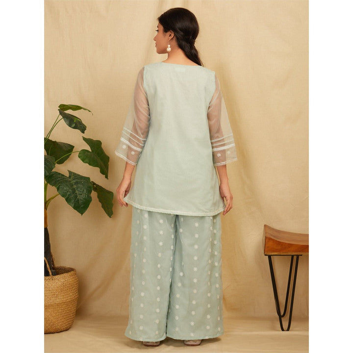 Zuri Sea Green Embroidered Organza Kurta With Sea Green Pants