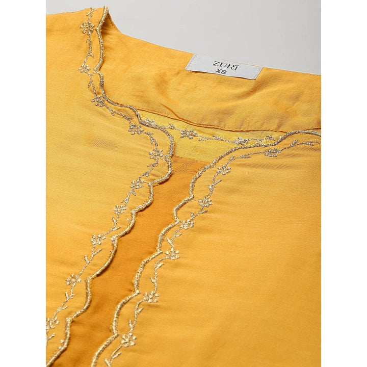 Zuri Mustard Zari Embroidered Cotton Silk Kurta with Embroidered Pant - Set of 2