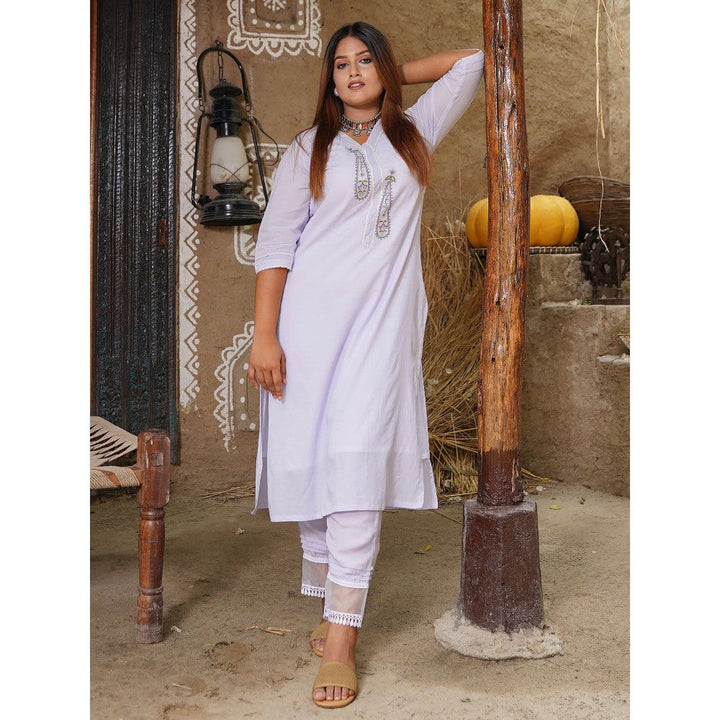 Zuri Light Purple Embroidered Cotton Silk Kurta with Lace Pant - Set of 2