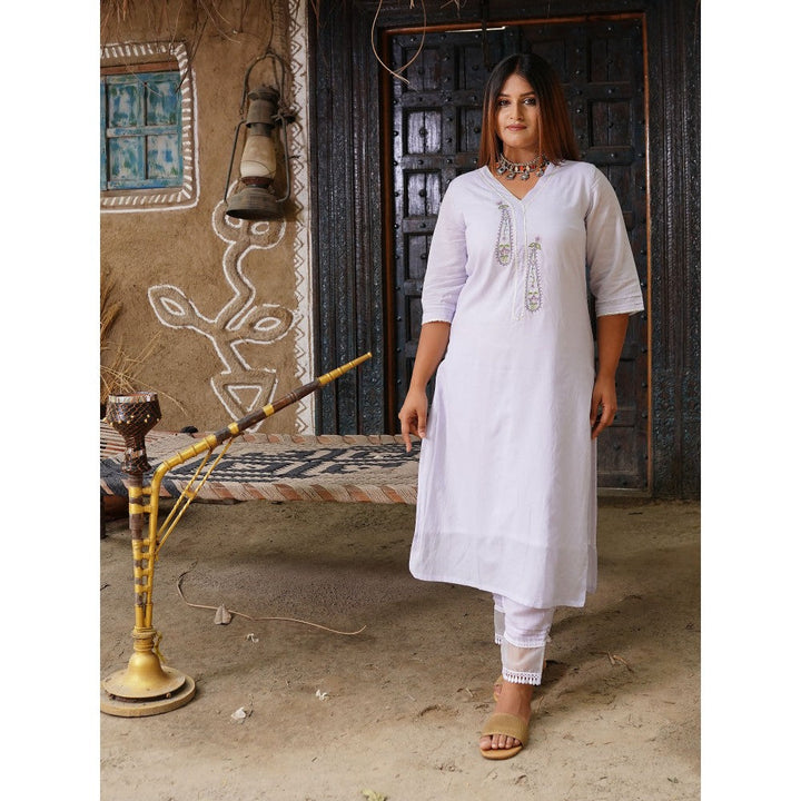 Zuri Light Purple Embroidered Cotton Silk Kurta with Lace Pant - Set of 2