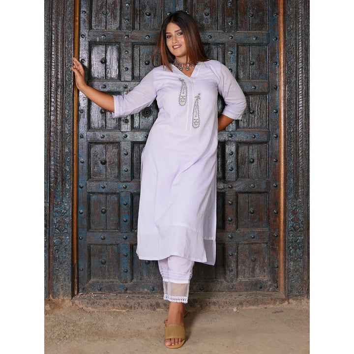 Zuri Light Purple Embroidered Cotton Silk Kurta with Lace Pant - Set of 2