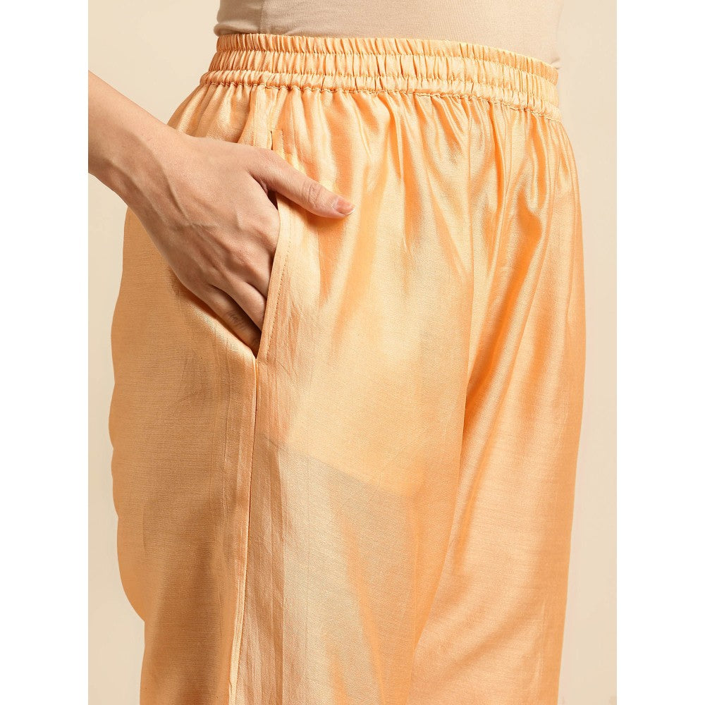 Zuri Orange Scalloped Zari Embroidered Chanderi with Embroidered Pant - Set of 2