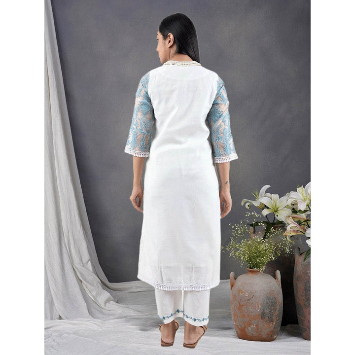 Zuri White Embroidered Cotton Kurta Paired With Matching Pants