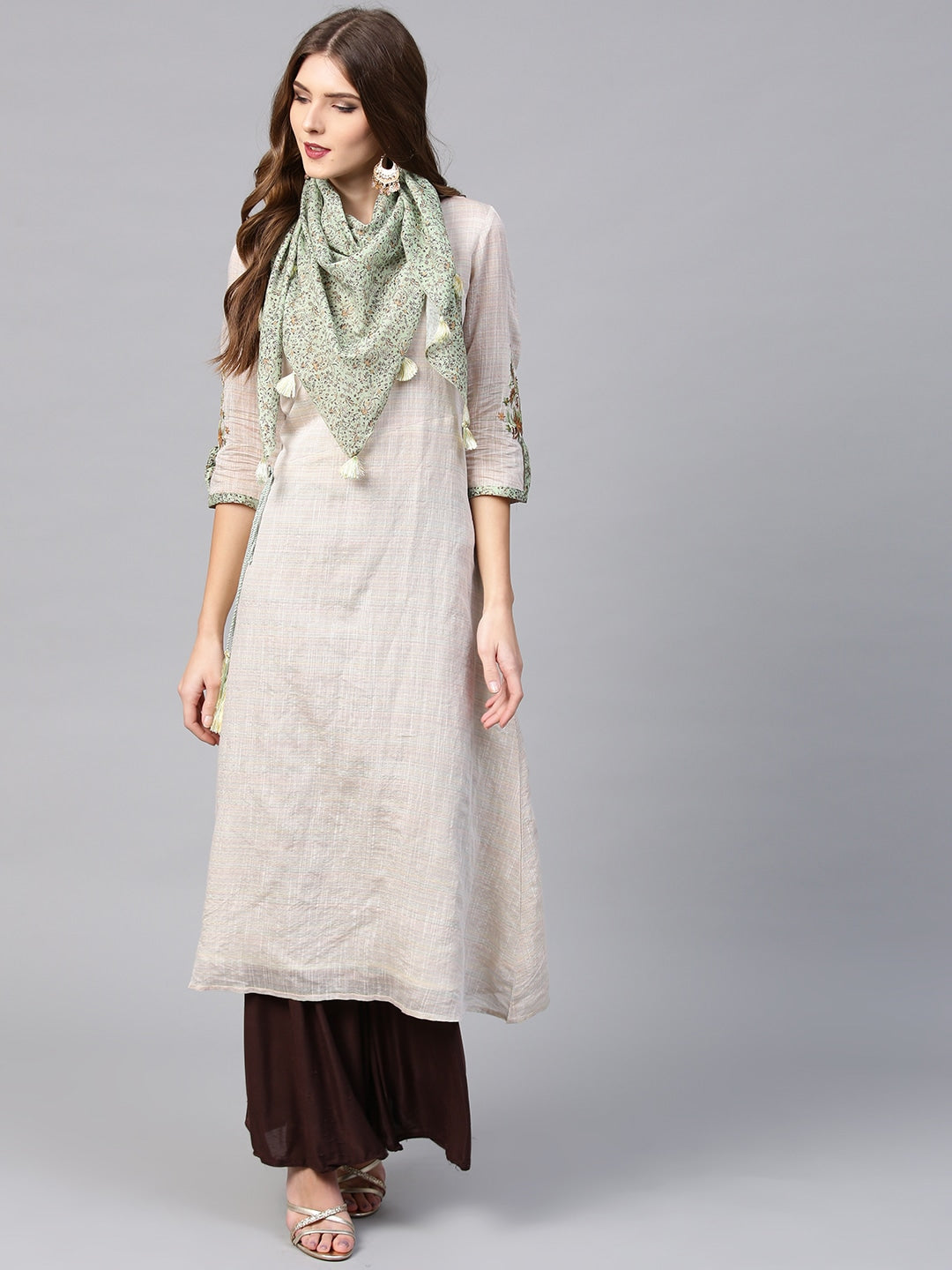 Beige A-Line Kurta Yufta